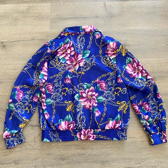 Russ Vintage 80s/90s Silky Floral Printed Long Sleeve Button Down Blouse Top - Picture 7 of 11